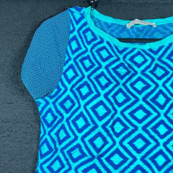 Ann Taylor Loft Womens Shirt Turquoise Geometric Diamond Cap Sleeve Modal S - Picture 4 of 12